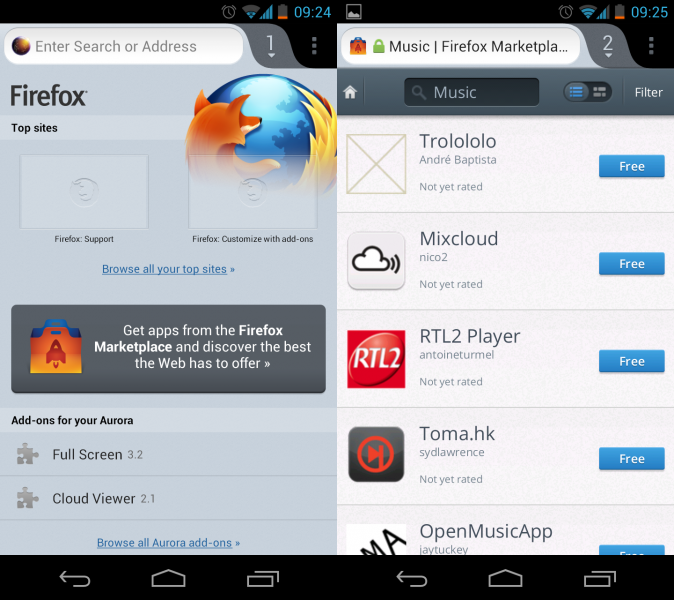 Магазин веб-приложений Mozilla Firefox Marketplace для Android-устройств